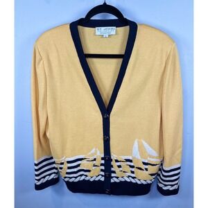 St. John Vintage Nautical Sailboat Cardigan Yellow
